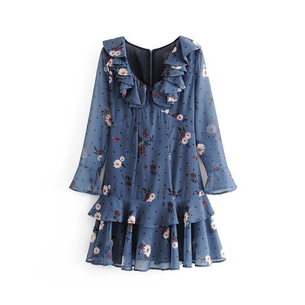 french style retro ruffles floral polka dot print dress women chic v ruffled dresses elegant mini vestidos 210520, Black;gray
french style retro ruffles floral polka dot print dress women chic v ruffled dresses elegant mini vestidos 210520, Black;gray