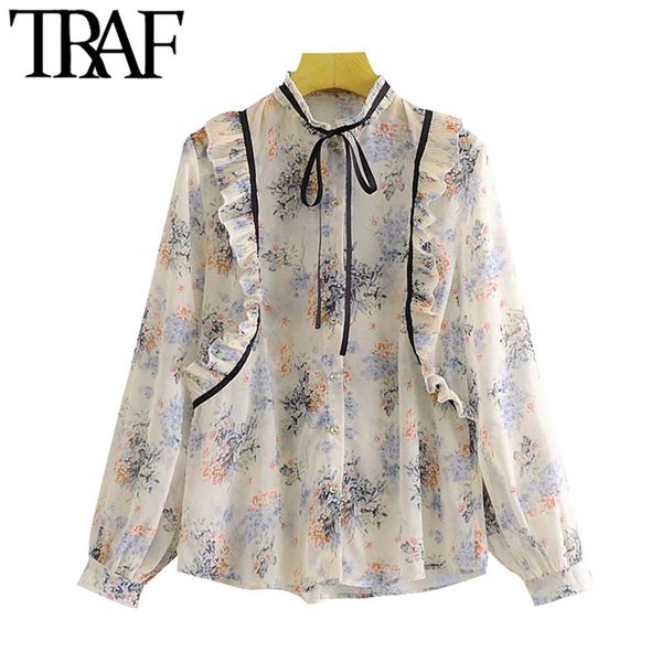 traf women fashion with ruffle trims print chiffon blouses vintage long sleeve button-up female shirts chic 210415, White
traf women fashion with ruffle trims print chiffon blouses vintage long sleeve button-up female shirts chic 210415, White