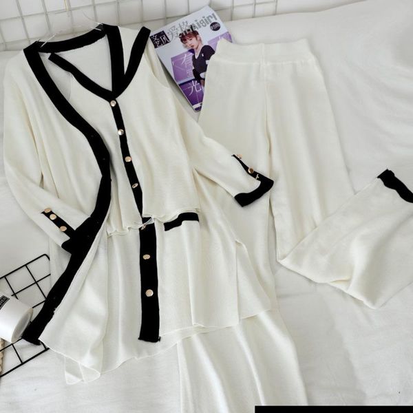 women's two piece pants knitting suit 2021 spring casual long cardigan sweater + knitted camisole vest high-waist loose three-piece set, White
women's two piece pants knitting suit 2021 spring casual long cardigan sweater + knitted camisole vest high-waist loose three-piece set, White