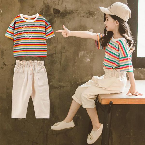 clothing sets children's summer sportswear set for girls 2021 style ctton short sleeve stripe radish pants two piece suit, White
clothing sets children's summer sportswear set for girls 2021 style ctton short sleeve stripe radish pants two piece suit, White