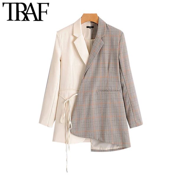 traf women fashion patchwork check asymmetric blazer coat vintage long sleeve tied belt female outerwear chic 210415, Black;brown
traf women fashion patchwork check asymmetric blazer coat vintage long sleeve tied belt female outerwear chic 210415, Black;brown