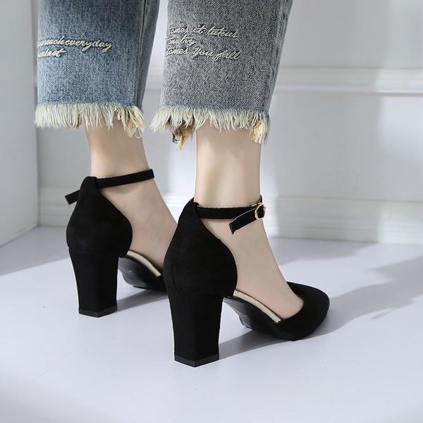 dress shoes female 2021 korean version of the wild suede pointed single thick heel sandals summer high heels, Black
dress shoes female 2021 korean version of the wild suede pointed single thick heel sandals summer high heels, Black
