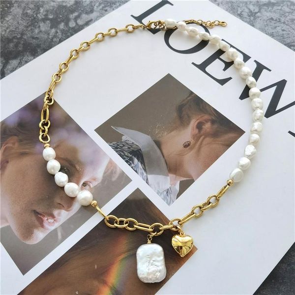 chokers fashion natural freshwater pearl with metal chain splicing heart shape pendant temperament short necklace, Golden;silver
chokers fashion natural freshwater pearl with metal chain splicing heart shape pendant temperament short necklace, Golden;silver