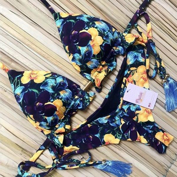 women's swimwear two piece bandage bikini set women bathing suit print floral low waist ruffle swimswear string mini beachwear, White;black
women's swimwear two piece bandage bikini set women bathing suit print floral low waist ruffle swimswear string mini beachwear, White;black