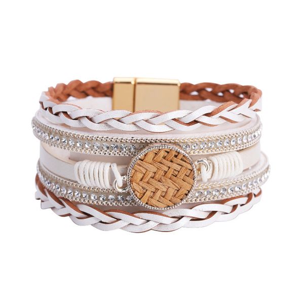 multi layer woven creative personalized national style bracelet pu leather magnetic buckle diamond bracelet jewelry, Black
multi layer woven creative personalized national style bracelet pu leather magnetic buckle diamond bracelet jewelry, Black
