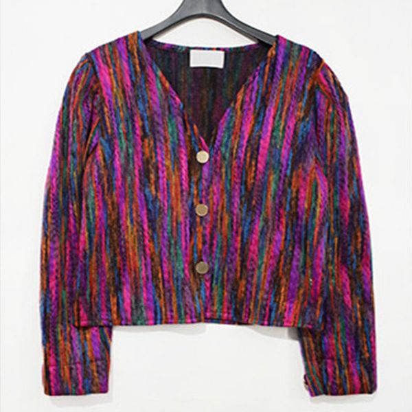women vintage khaki purple blended rainbow strip color matching jacket spring autumn winter button outerwear c0097 210514, Black;brown
women vintage khaki purple blended rainbow strip color matching jacket spring autumn winter button outerwear c0097 210514, Black;brown