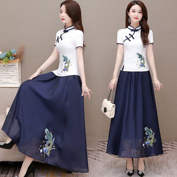 luxury cheongsam cheongsam modified drs two-piece for women in summer 2021 fashionable and elegant chine style long skirt, Blue;red
luxury cheongsam cheongsam modified drs two-piece for women in summer 2021 fashionable and elegant chine style long skirt, Blue;red
