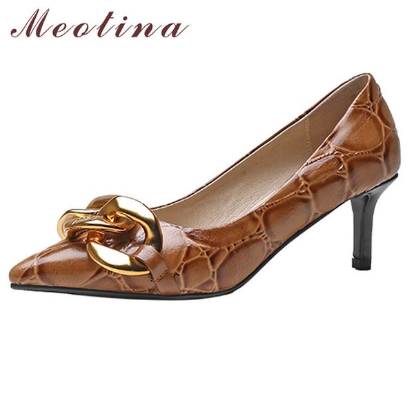 meotina women high heel shoes genuine leather stiletto heels pumps pointed toe metal decoration party shoes female shoes brown 210520, Black
meotina women high heel shoes genuine leather stiletto heels pumps pointed toe metal decoration party shoes female shoes brown 210520, Black