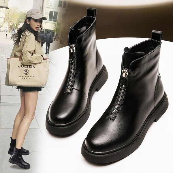 boots fall and winter 2021 leather cut off women's short british wind front zipper flat heel warm, Black
boots fall and winter 2021 leather cut off women's short british wind front zipper flat heel warm, Black