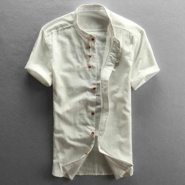 men's casual shirts vintage mandarin collar short sleeves cotton linen white blue style thin summer shirt men male, White;black
men's casual shirts vintage mandarin collar short sleeves cotton linen white blue style thin summer shirt men male, White;black