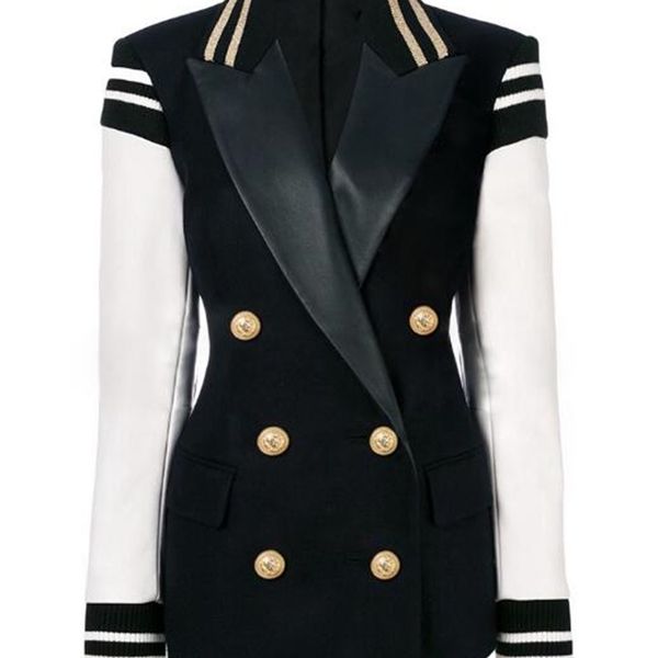 women's jackets europe and the united states spring thread cuffs stitching double row metal lion buckle hit color leather suit jacket c, Black;brown
women's jackets europe and the united states spring thread cuffs stitching double row metal lion buckle hit color leather suit jacket c, Black;brown