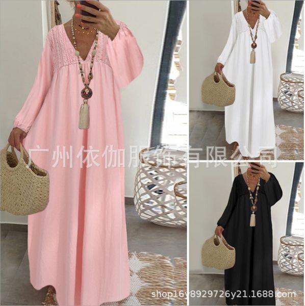 luxury casual drs2021 lace splicing sleeve loose long mop drs, Black;gray
luxury casual drs2021 lace splicing sleeve loose long mop drs, Black;gray