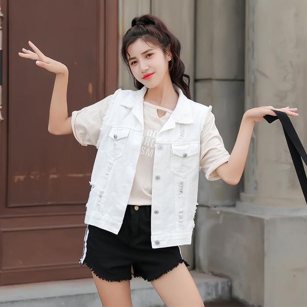 women's vests sleeveless jacket women denim vest coat outerwear hole cotton frayed jeans ripped tassels vintage jean, Black;white
women's vests sleeveless jacket women denim vest coat outerwear hole cotton frayed jeans ripped tassels vintage jean, Black;white