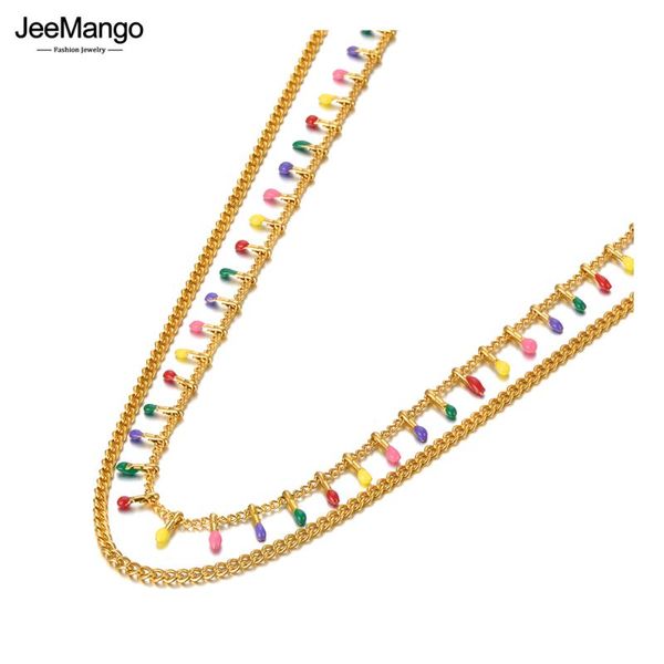 chokers jeemango stainless steel bohemia beach chain link necklace for women trendy double layer colorful glaze choker jn21224, Golden;silver
chokers jeemango stainless steel bohemia beach chain link necklace for women trendy double layer colorful glaze choker jn21224, Golden;silver