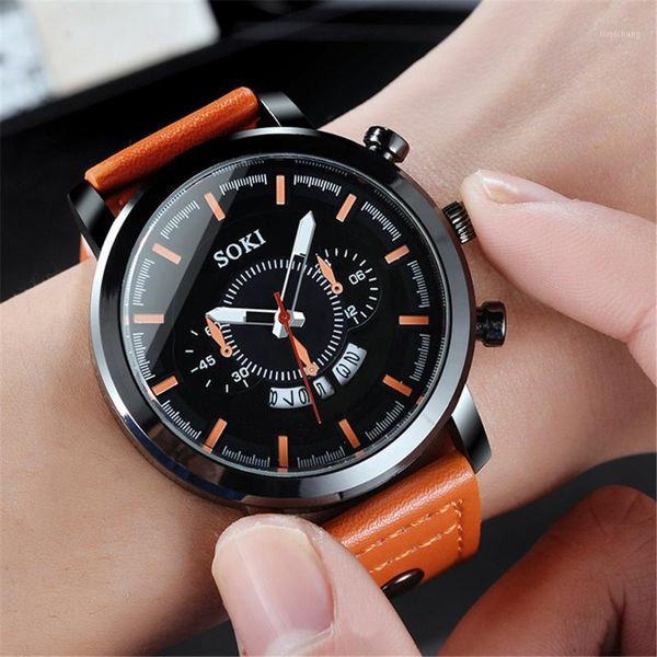 soki brand european and american spring style casual fashion business men's pu strap calendar sports quartz watch wristwatches, Slivery;brown
soki brand european and american spring style casual fashion business men's pu strap calendar sports quartz watch wristwatches, Slivery;brown
