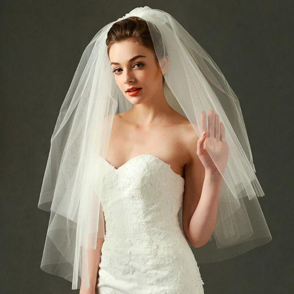 bridal veils white ivory wedding veil simple tulle two layers bride accessories short women with comb, Black
bridal veils white ivory wedding veil simple tulle two layers bride accessories short women with comb, Black