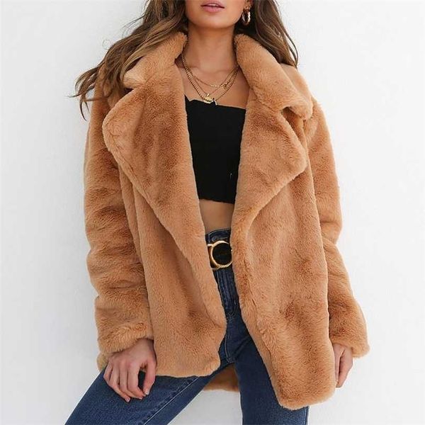 women winter plush coat soft fur jackets turn down collar warm outwear casual female pink black light brown coats 211123
women winter plush coat soft fur jackets turn down collar warm outwear casual female pink black light brown coats 211123