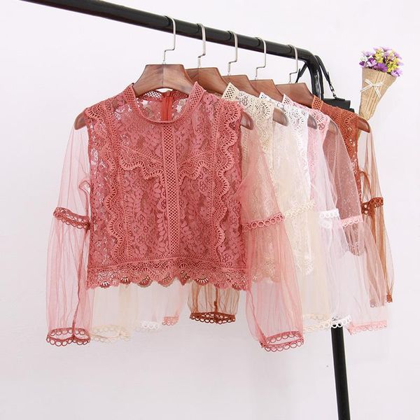 women's blouses & shirts summer autumn women mesh blouse hollow out sweet floral lace shirt flare sleeve blusas bottoming short sf788, White
women's blouses & shirts summer autumn women mesh blouse hollow out sweet floral lace shirt flare sleeve blusas bottoming short sf788, White