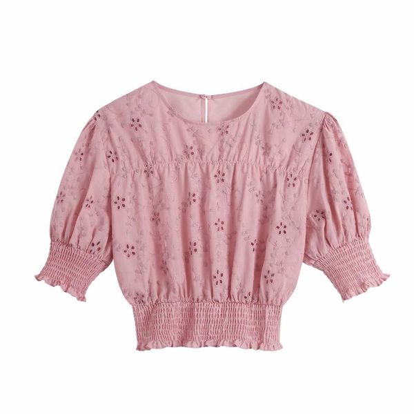 women solid hollow out embroidery o-neck short puff sleeve cropped shirt chic lady fashion casual clothes women's t-shirt, White
women solid hollow out embroidery o-neck short puff sleeve cropped shirt chic lady fashion casual clothes women's t-shirt, White