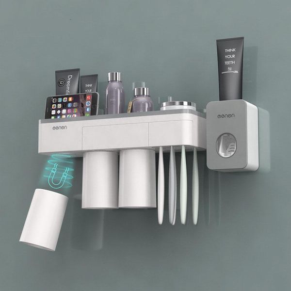 creative wall mounted toothbrush holder automatic toothpaste dispenser extruder magnetic suction bathroom storage holders
creative wall mounted toothbrush holder automatic toothpaste dispenser extruder magnetic suction bathroom storage holders