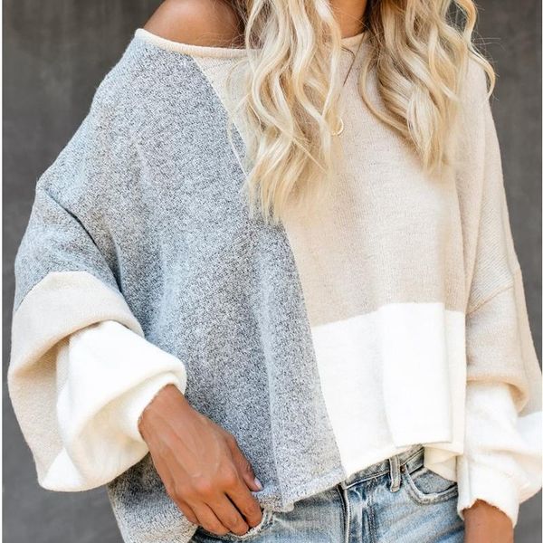 women's sweaters autumn winter color block sweater jumpers knit ladies off shoulder women pullover lantern sleeve, White;black 
women's sweaters autumn winter color block sweater jumpers knit ladies off shoulder women pullover lantern sleeve, White;black