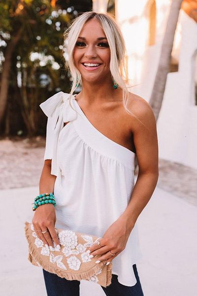 T-shirt T-shirt 2021 summer women's new Strapless Lace up top, White
