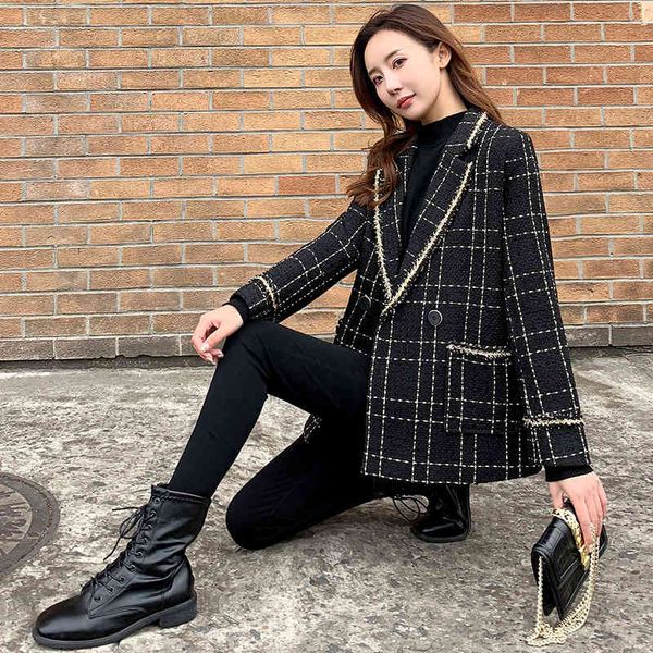 women's fur & faux high-quality plaid suit jacket female spring self-cultivation temperament mid-length and small fragrance women, Black
women's fur & faux high-quality plaid suit jacket female spring self-cultivation temperament mid-length and small fragrance women, Black