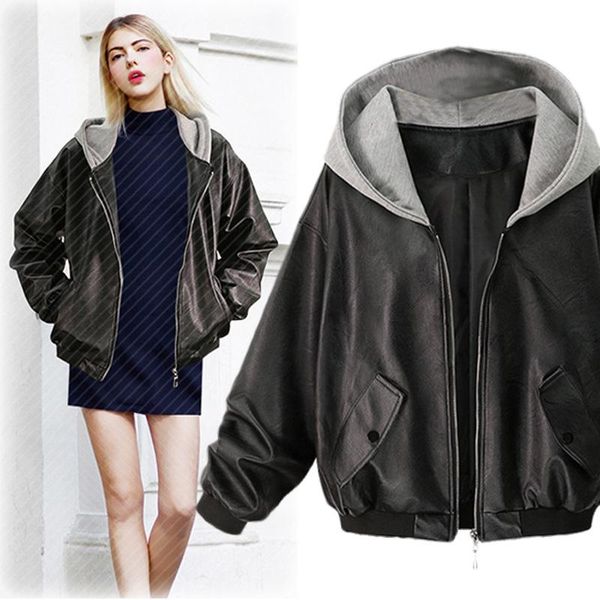 women's jackets spring autumn 2021 fashion european american wearing hat loose leather jacket coat clothing outwear, Black;brown
women's jackets spring autumn 2021 fashion european american wearing hat loose leather jacket coat clothing outwear, Black;brown