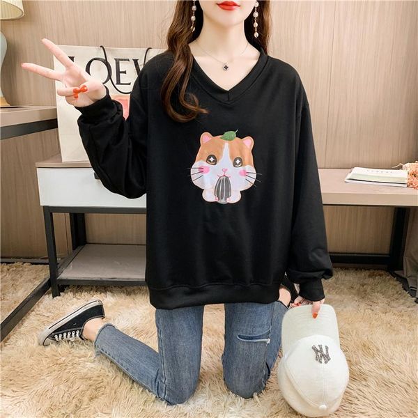 women's hoodies & sweatshirts 2021 autumn v-neck long-sleeved mm loose large plus fat extra clothes, Black
women's hoodies & sweatshirts 2021 autumn v-neck long-sleeved mm loose large plus fat extra clothes, Black