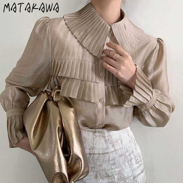 matakawa lapel pleated stitching blusas single breasted loose ladies shirt micro-transparent lantern sleeve women blouses 210513, White
matakawa lapel pleated stitching blusas single breasted loose ladies shirt micro-transparent lantern sleeve women blouses 210513, White