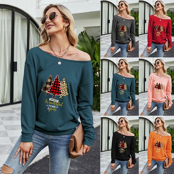2021 autumn women's casual diagonal shoulder long sleeve christmas tree printed sweater, Black
2021 autumn women's casual diagonal shoulder long sleeve christmas tree printed sweater, Black