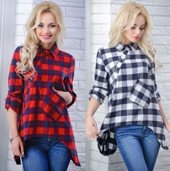 blouses & fashion loose women's casual shirts long sleeve turn-down collar side forking button lady plaid shirt, White
blouses & fashion loose women's casual shirts long sleeve turn-down collar side forking button lady plaid shirt, White