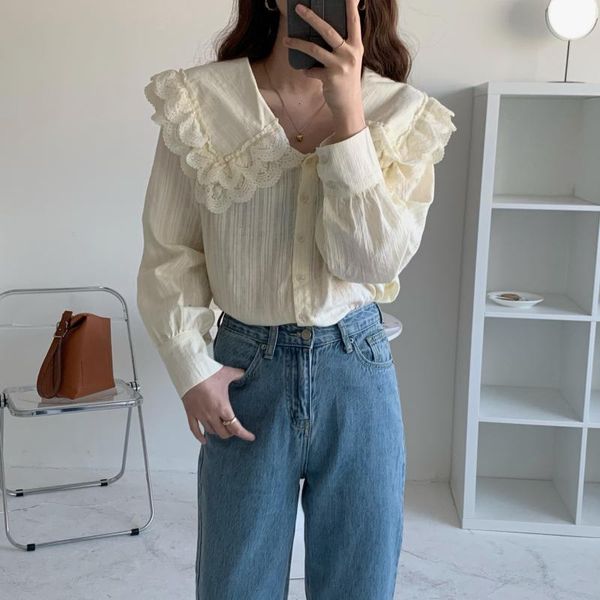 women's blouses & shirts elegance all match peter pan collar patchwork lace 2021 girls gentle clothe sweet princess chic fashion 6fte, White
women's blouses & shirts elegance all match peter pan collar patchwork lace 2021 girls gentle clothe sweet princess chic fashion 6fte, White