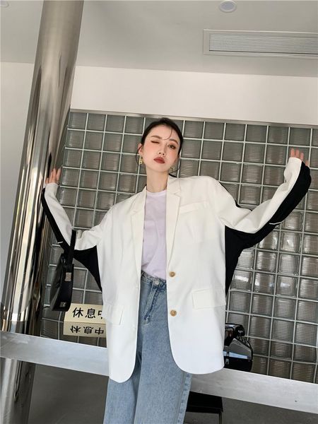 women's suits & blazers superaen design office lady suit splicing contrast color casual assault jacket loose solid autumn 2021 coats, White;black
women's suits & blazers superaen design office lady suit splicing contrast color casual assault jacket loose solid autumn 2021 coats, White;black