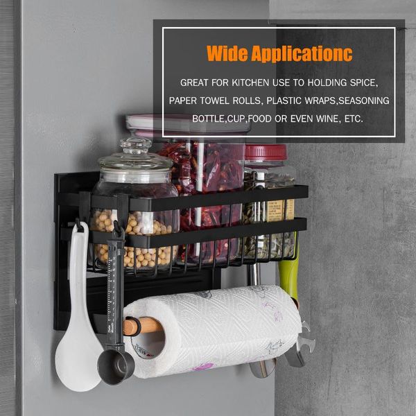 hooks & rails magnetic spice rack for refrigerator with hook paper towel holder rustproof jars multi use side shelf
hooks & rails magnetic spice rack for refrigerator with hook paper towel holder rustproof jars multi use side shelf