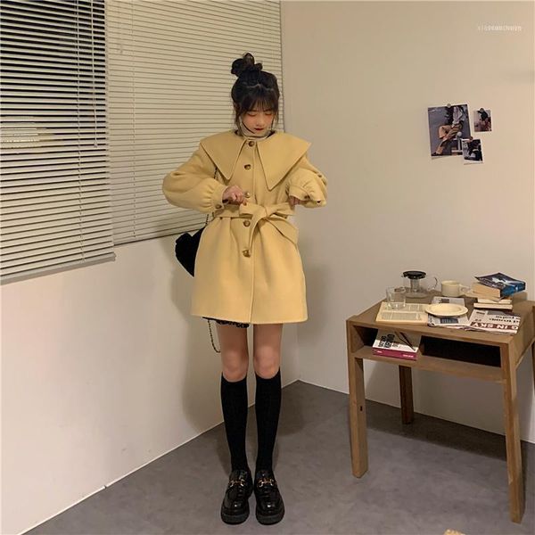 women's wool & blends autumn and winter style loose large size casual big lapel temperament bandage egg yellow woolen coat women1, Black
women's wool & blends autumn and winter style loose large size casual big lapel temperament bandage egg yellow woolen coat women1, Black