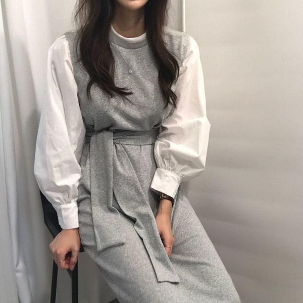 casual dresses robe femme korean chic elegant autumn loose o neck fake two-piece puff sleeve dress women sashes vestidos mujer full, Black;gray
casual dresses robe femme korean chic elegant autumn loose o neck fake two-piece puff sleeve dress women sashes vestidos mujer full, Black;gray