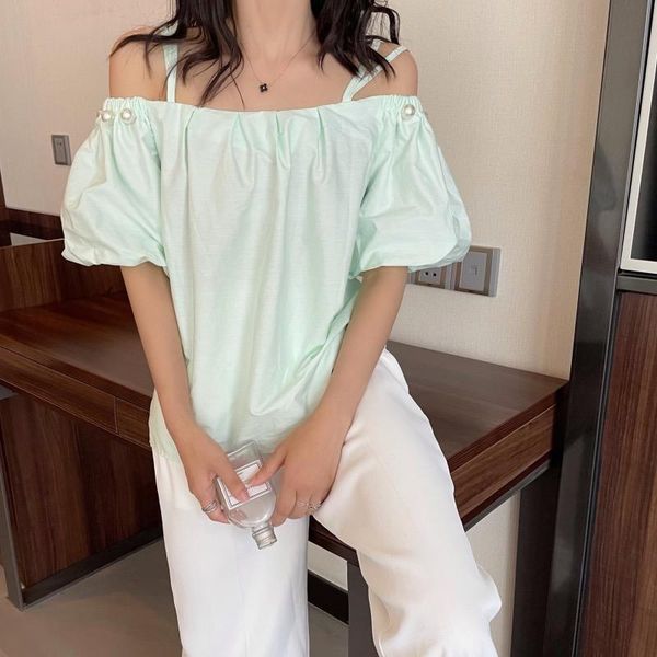 women's blouses & shirts alien kitty 2021 summer ladies puff sleeves pearl slash neck solid color loose fashion gentle thin women top, White
women's blouses & shirts alien kitty 2021 summer ladies puff sleeves pearl slash neck solid color loose fashion gentle thin women top, White