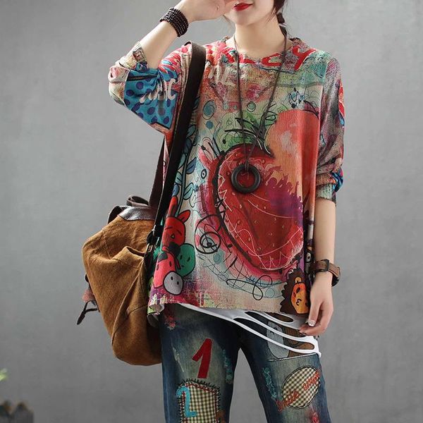 women's sweaters spring autumn sweater women retro loose pullovers knitting o-neck print pattern blended ladies streetwear casual pull, White;black
women's sweaters spring autumn sweater women retro loose pullovers knitting o-neck print pattern blended ladies streetwear casual pull, White;black