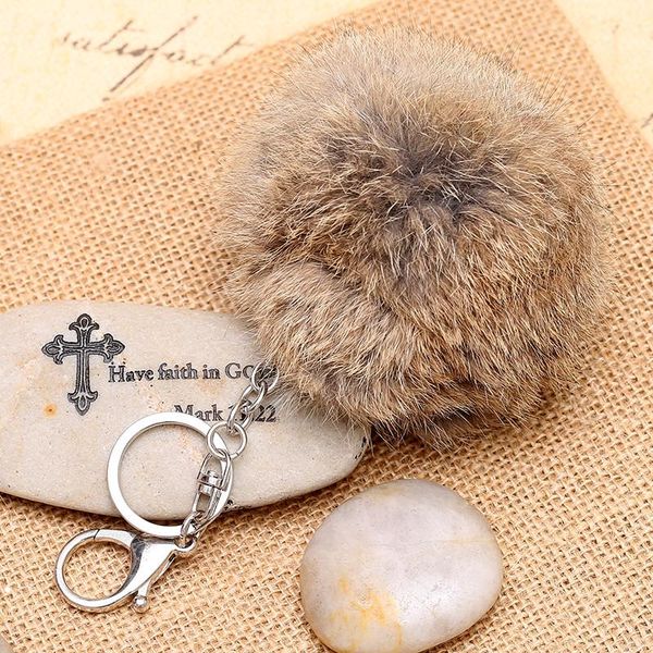 keychains pompom keychain fur key holder faux ring leather chain chaveiro llaveros, Silver