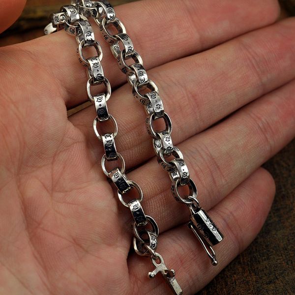 925 sterling silver logo bracelet biker punk rock chain chrome retro style jewelry for men 5mm width charm braceletsg, Black
925 sterling silver logo bracelet biker punk rock chain chrome retro style jewelry for men 5mm width charm braceletsg, Black