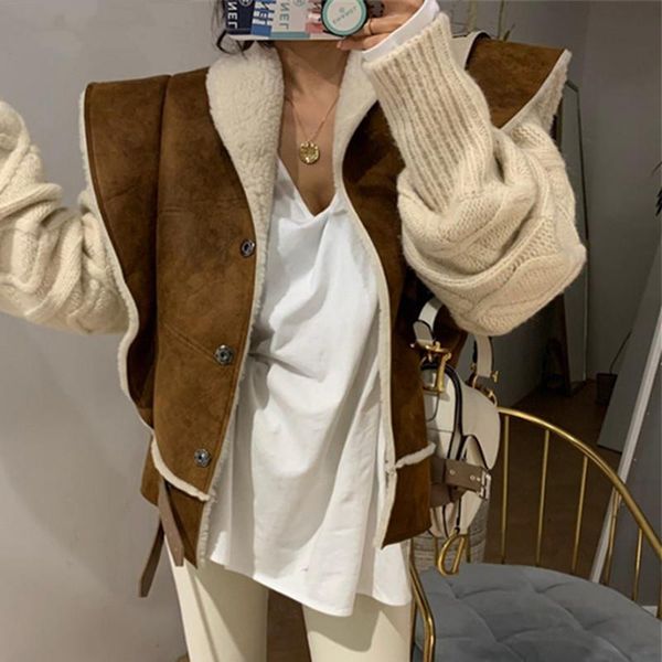 women's vests 2021 autumn winter jackets sleeveless waistcoat pockets streetwear faux fur oversized vest, Black;white
women's vests 2021 autumn winter jackets sleeveless waistcoat pockets streetwear faux fur oversized vest, Black;white