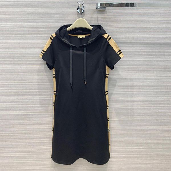 dress high-end casual sport cotton summer dress hooded short sleeve side stripe runway designer brand straight street dresses, Black;gray
dress high-end casual sport cotton summer dress hooded short sleeve side stripe runway designer brand straight street dresses, Black;gray