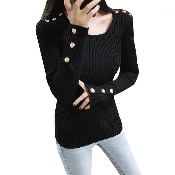 women's sweaters designer autumn 2021 spring streetwear knitted embossed gold buttons long sleeve sweater women pullover female jumper, White;black
women's sweaters designer autumn 2021 spring streetwear knitted embossed gold buttons long sleeve sweater women pullover female jumper, White;black