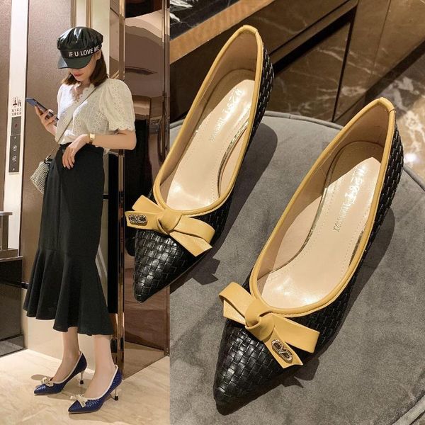 dress shoes 2021 autumn spring women pumps pointed toe leather weaving stiletto high heels ladies bowtie boat 8385n, Black
dress shoes 2021 autumn spring women pumps pointed toe leather weaving stiletto high heels ladies bowtie boat 8385n, Black
