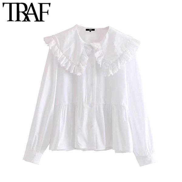 traf women sweet fashion with peter pan collar ruffled blouses vintage long sleeve button-up female shirts chic 210721, White
traf women sweet fashion with peter pan collar ruffled blouses vintage long sleeve button-up female shirts chic 210721, White