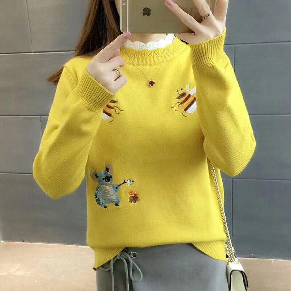 women's sweaters women autumn winter style knitted sweater pullovers lady casual bear bee printed stand collar zz1034, White;black
women's sweaters women autumn winter style knitted sweater pullovers lady casual bear bee printed stand collar zz1034, White;black
