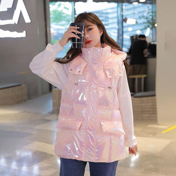 women's vests laser winter vest hooded loose pockets ladies causal sleeveless jacket zipper warm puffer waistcoat for female, Black;white
women's vests laser winter vest hooded loose pockets ladies causal sleeveless jacket zipper warm puffer waistcoat for female, Black;white