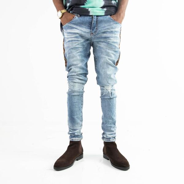 men's jeans male trousers fashion high street light-colored american old retro stitching ripped for men denim pants, Blue
men's jeans male trousers fashion high street light-colored american old retro stitching ripped for men denim pants, Blue