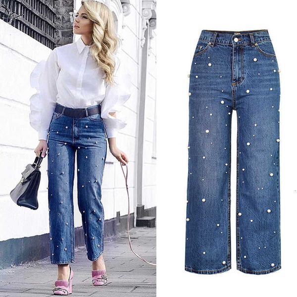 women's pants & capris jeans jeans high waist pearl beading wide leg straight denim pantalon femme reai, Black;white
women's pants & capris jeans jeans high waist pearl beading wide leg straight denim pantalon femme reai, Black;white